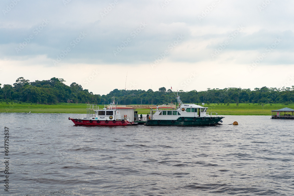 Manaus, Brazil - December 04, 2015: dock port with boat for trip Manaus, Brazil - December 04, 2015: dock port with boat for trip