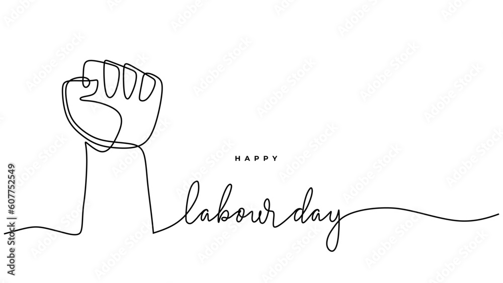 Labour day one line drawing. Hand continuous drawn celebration with arm fist. Labour day one line drawing. Hand continuous drawn celebration with arm fist.