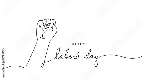 Labour day one line drawing. Hand continuous drawn celebration with arm fist.