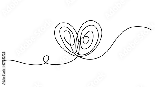 Love one line drawing, heart vector scribble art.