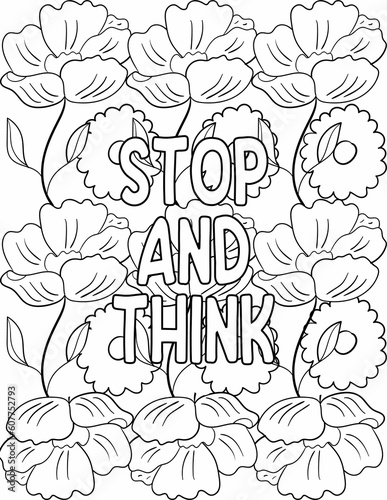 Fototapeta Naklejka Na Ścianę i Meble -  Motivational quote coloring sheet with a set of flowers and leaves with positive words for adults and kids
