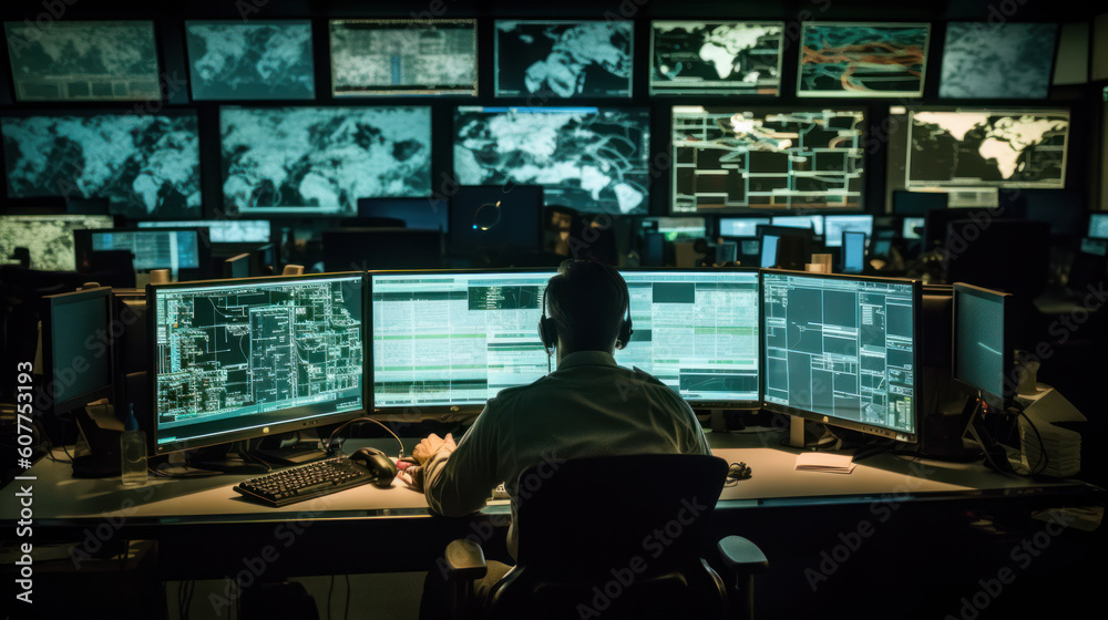Military Surveillance Officer working on a city tracking operation in a ...