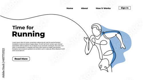 Man run one line continuous hand drawn. Vector illustration people athlete concept. Fitness landing page competition template. Contour sketch of sprinter motion.
