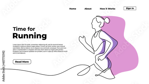 one line drawing female athlete sprint and running single continuous line drawing. Individual sports and competitive spirit, making it an ideal design for competition posters.