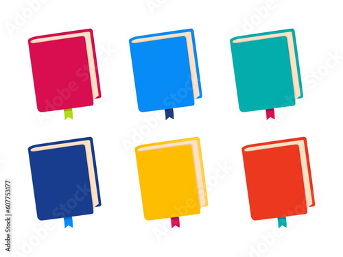 Set of carved books, textbooks with bookmarks, vector illustration	
