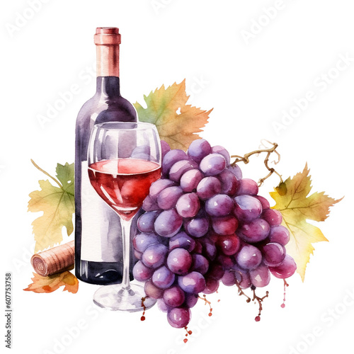 bottle of wine and grapes ai generative