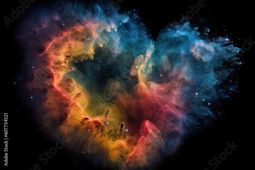 heart-shaped nebula with colorful and dramatic details, created with generative ai