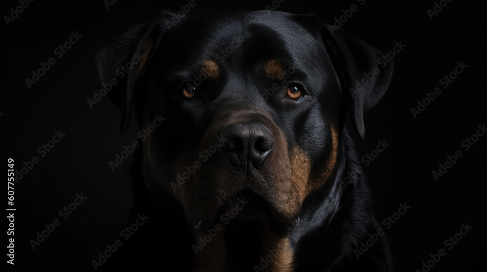 A Rottweiler, its dark coat gleaming under the soft sunlight, radiating an aura of bravery and strength