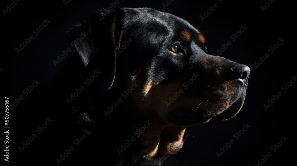 A Rottweiler, its dark coat gleaming under the soft sunlight, radiating an aura of bravery and strength A Rottweiler, its dark coat gleaming under the soft sunlight, radiating an aura of bravery and strength
