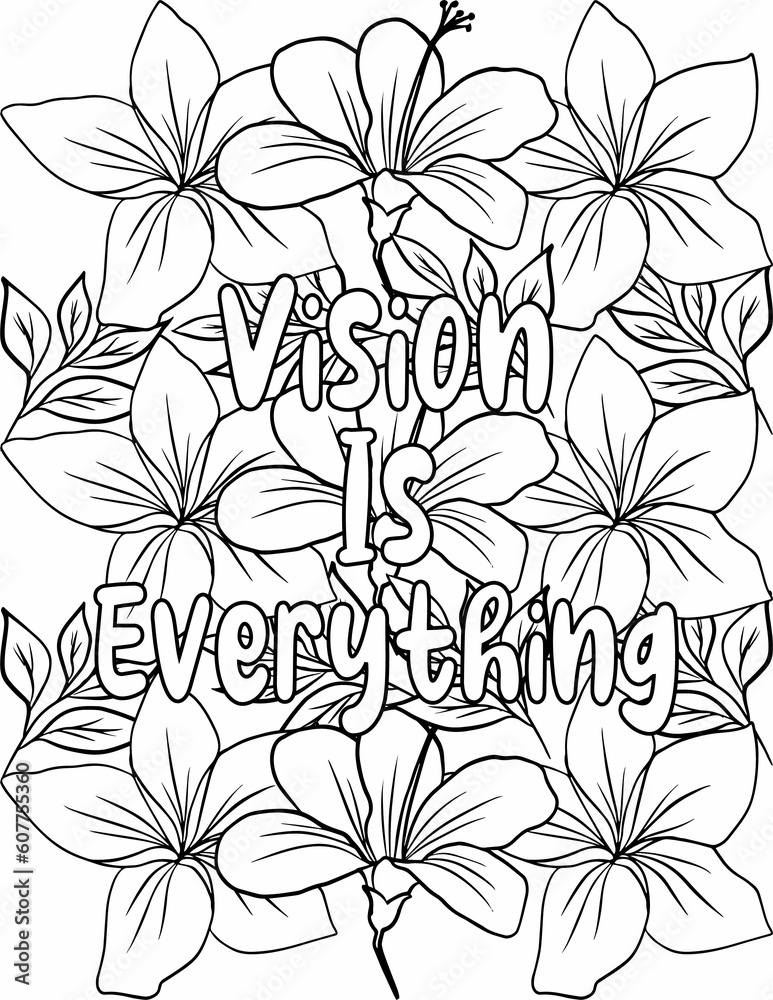 Positive affirmation coloring page with a set of flowers and leaves and ...