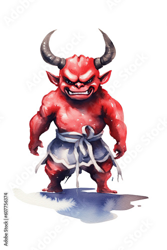 Oni Demon Devil watercolor clipart cute isolated on white background © LightoLife