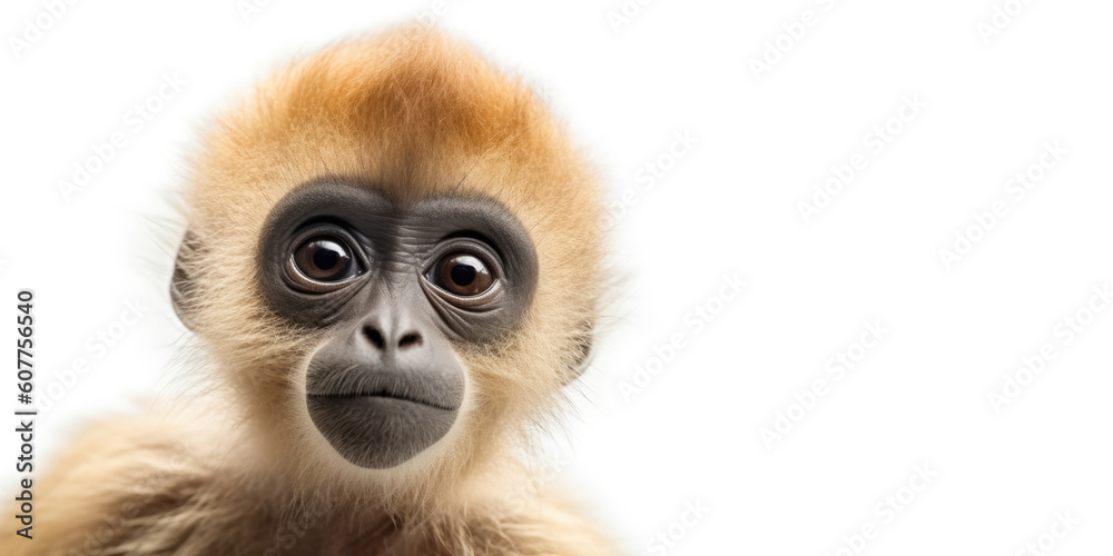 Fototapeta premium Cute baby gibbon isolated on a white background. Generative AI