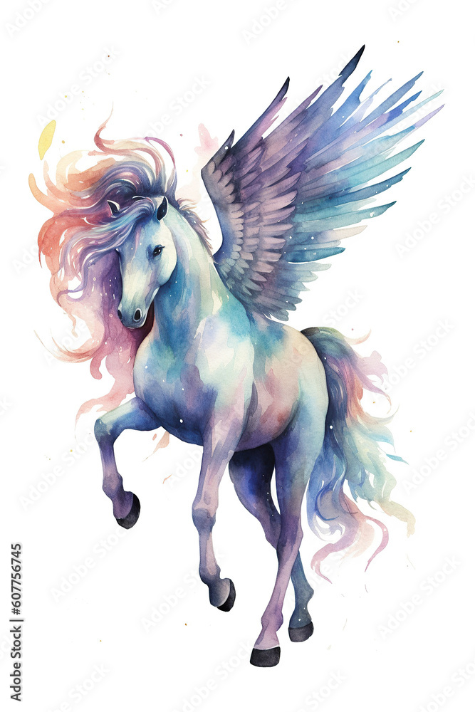 pegasus watercolor clipart cute isolated on white background