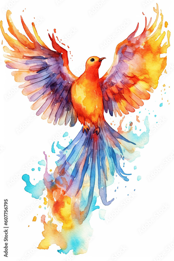 Obraz premium Phoenix watercolor clipart cute isolated on white background