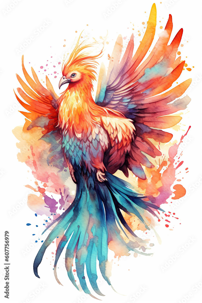 Obraz premium Phoenix watercolor clipart cute isolated on white background