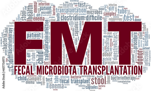 FMT - Fecal Microbiota Transplantation word cloud conceptual design isolated on white background. photo