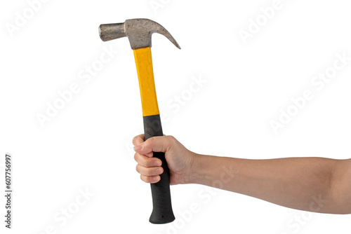 Hand with hammer on transparent background. © apinya