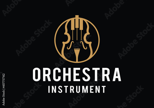 Classic violin and piano music instrument orchestra logo design