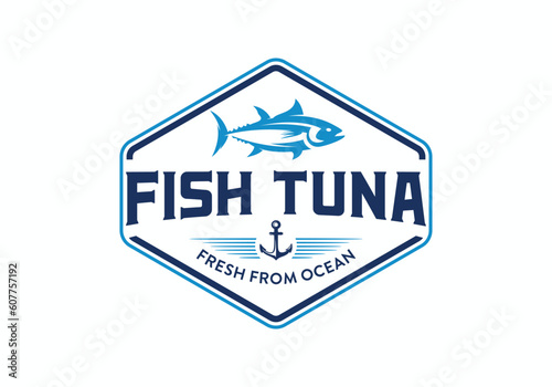 Tuna fish seafood logo vintage label badge design template
