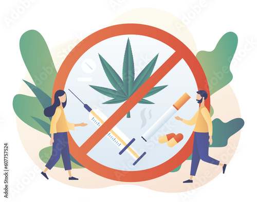 International day against drug abuse. Say no to drug. Addiction treatment, narcotic addict medication. Problem addiction. Modern flat cartoon style. Vector illustration on white background