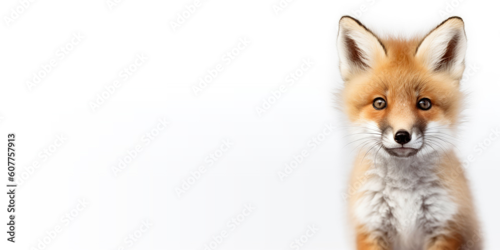 Cute baby fox isolated on a white background. Generative AI