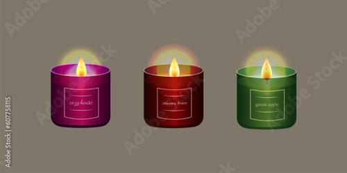 vector Realistic a set of glass scented candles