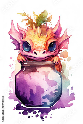 poison jar chimera watercolor clipart cute isolated on white