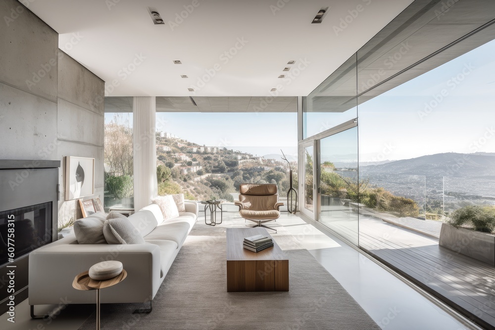 minimalist home, filled with natural light and stunning views of the outside, created with generative ai minimalist home, filled with natural light and stunning views of the outside, created with generative ai