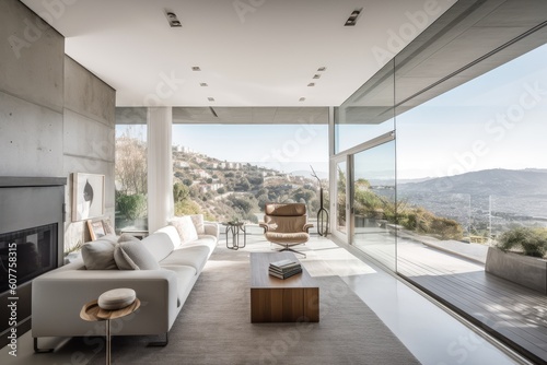 minimalist home  filled with natural light and stunning views of the outside  created with generative ai