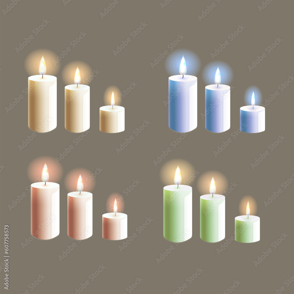 a set of scented wax soy candles of different shades