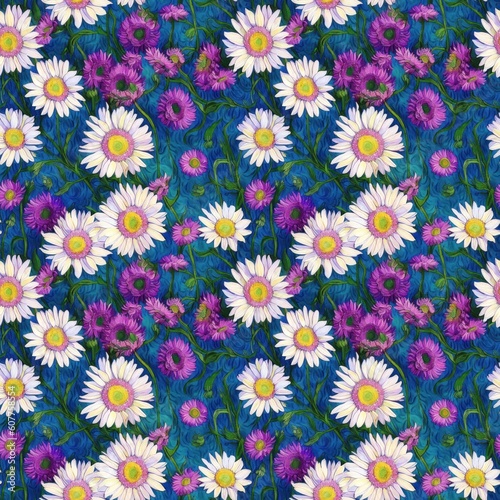 Seamless floral pattern with daisy flowers  tileable  Generative AI