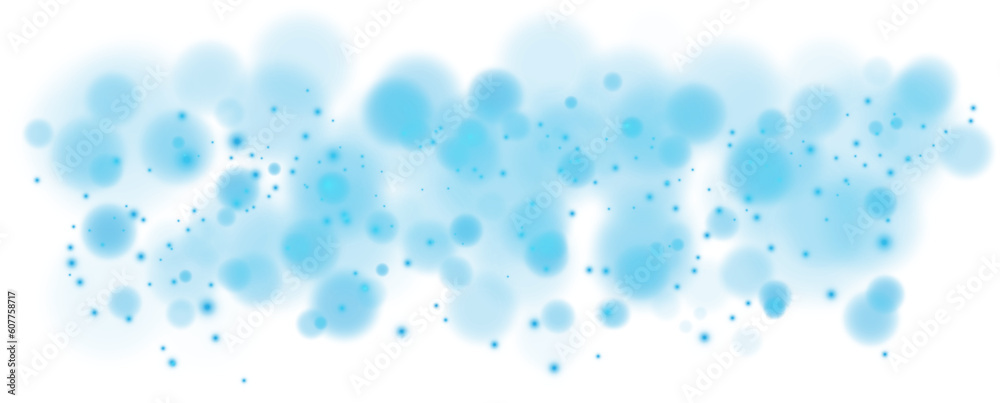 Blue shining bokeh lights with glowing particles on transparent background. PNG.