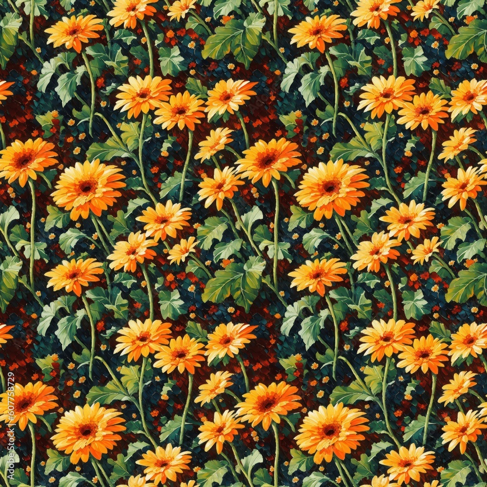 Seamless floral pattern with daisy flowers, tileable, Generative AI
