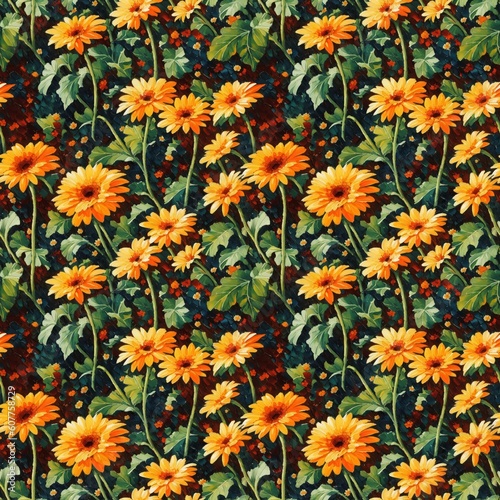 Seamless floral pattern with daisy flowers, tileable, Generative AI