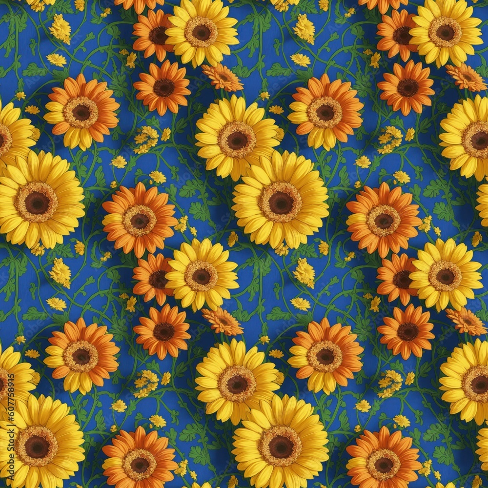 Seamless floral pattern with daisy flowers, tileable, Generative AI Seamless floral pattern with daisy flowers, tileable, Generative AI