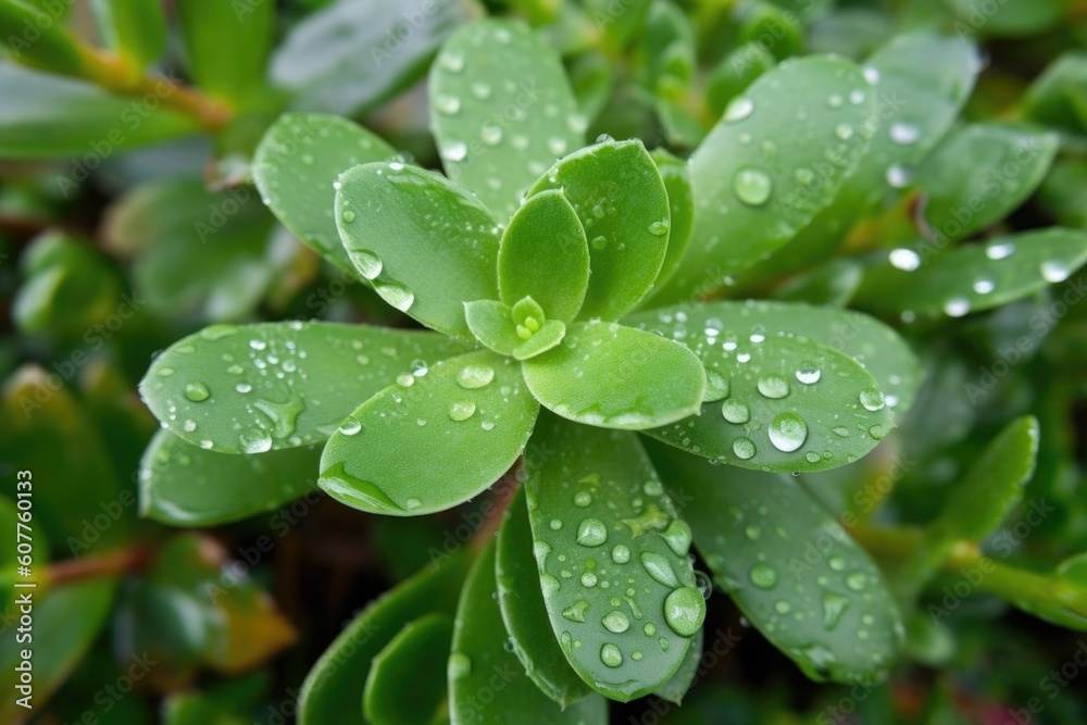 close-up of drought-tolerant plant with dew on its leaves, created with generative ai close-up of drought-tolerant plant with dew on its leaves, created with generative ai