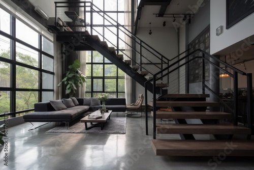 industrial home, with sleek and modern decor, featuring clean lines and minimalism, created with generative ai © Alfazet Chronicles