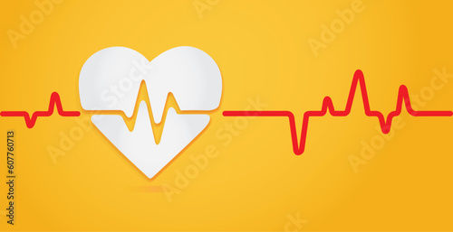 heart beat ecg on yellow background