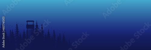 sunset with silhouette landscape flat design vector illustration good for web banner, blog banner, wallpaper, background template, adventure design, tourism poster design, backdrop design