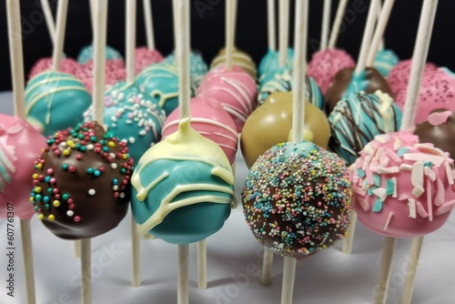 perfectly decorated cake pops with a variety of flavors for every occasion, created with generative ai