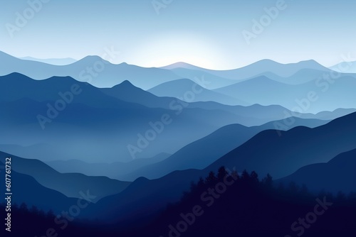 silhouette of mountains in the fog in the morning in blue shades. generative ai, © robertuzhbt89