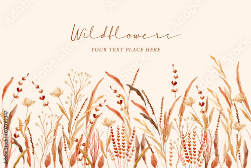 dried flower watercolor seamless border