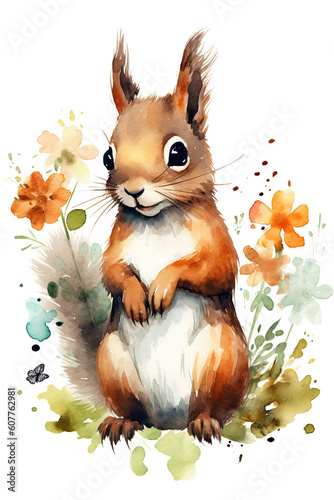 Squirrel watercolor clipart cute isolated on white background