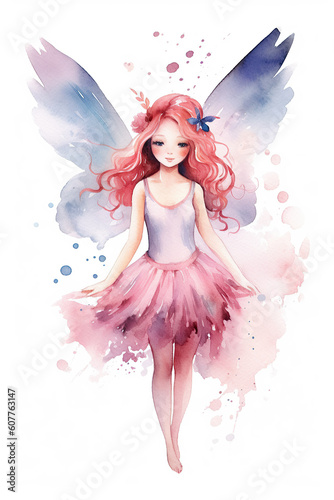 sylph fairy dancing watercolor clipart cute isolated on white background