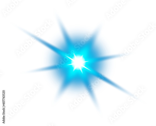 Blue star and sparks isolated on transparent background. Flares and sunbursts. Glowing light effects. PNG.
