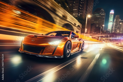 modern design sportcar drifting on the night road, ai tools generated image