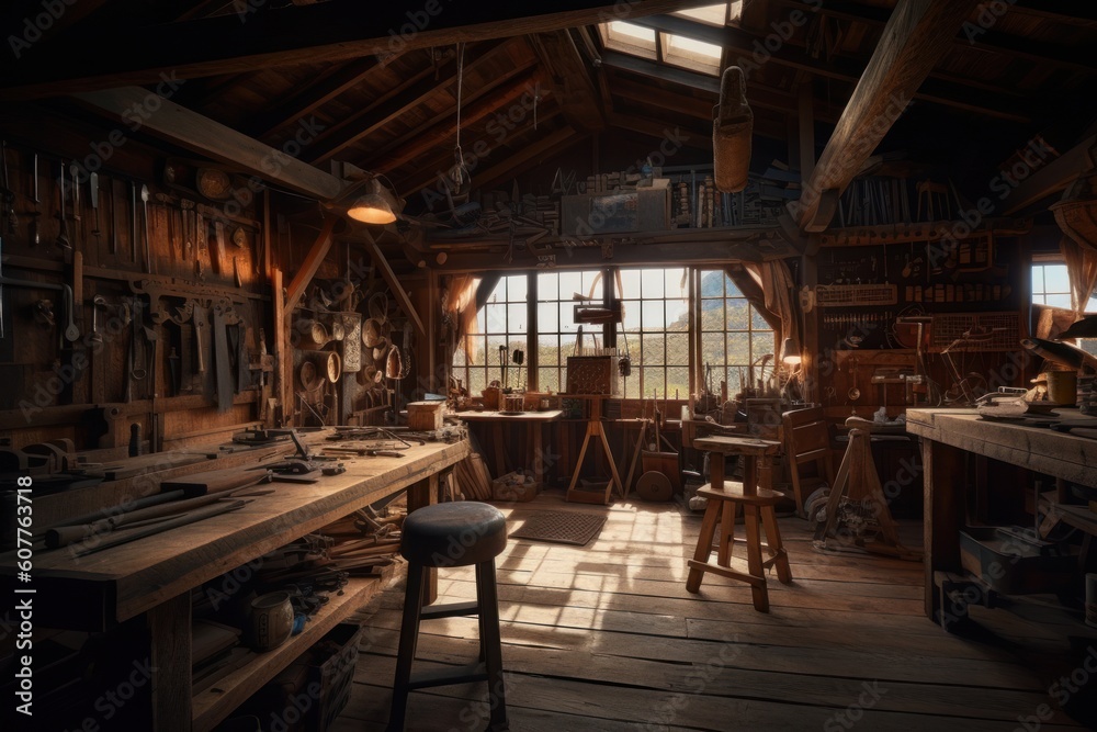 interior of the old workshop, ai tools generated image