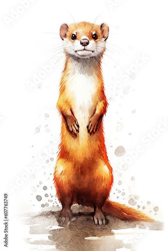 weasel watercolor clipart cute isolated on white background photo