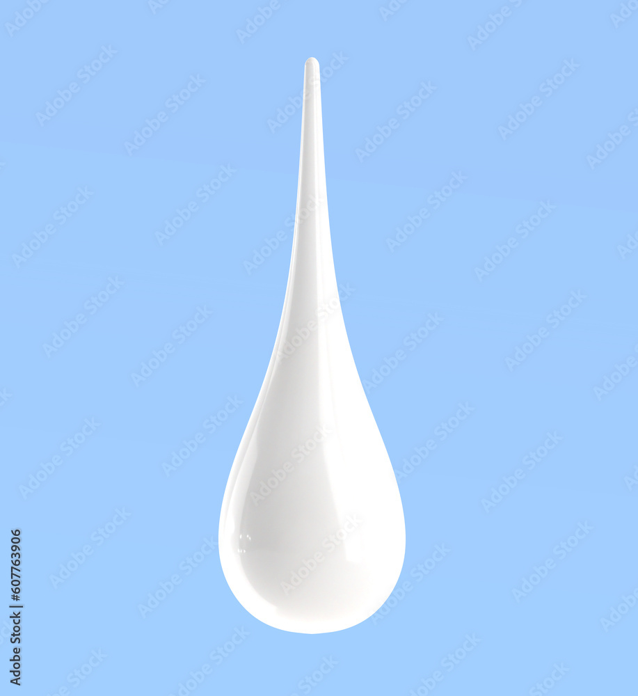 White milk or cream drop fall realistic 3d render icon. Liquid cosmetic droplet of lotion, shampoo or soap, closeup blob isolated on blue background. Glossy yoghurt melt drip texture. 3D illustration White milk or cream drop fall realistic 3d render icon. Liquid cosmetic droplet of lotion, shampoo or soap, closeup blob isolated on blue background. Glossy yoghurt melt drip texture. 3D illustration