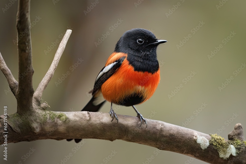 male redstart perching on branch, with its vibrant red feathers shining, created with generative ai male redstart perching on branch, with its vibrant red feathers shining, created with generative ai